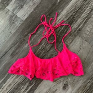 Hot Pink Eyelet cutout Bikini Top